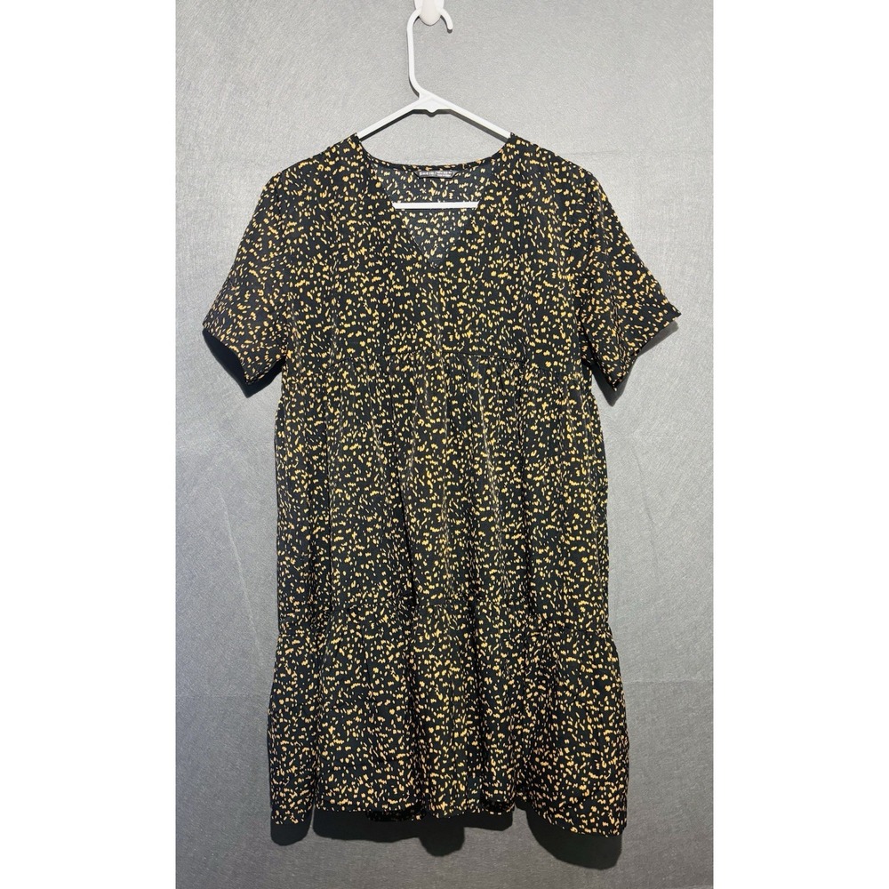 Shein Dress Women's M Black and Tan Leopard Print Patterns V-Neck Short Sleeve
